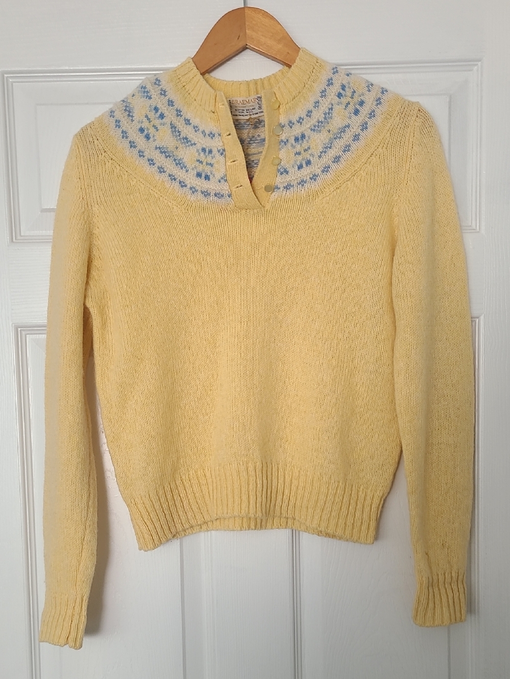 Yellow Nordic Yoke Knit Sweater with Button Neck